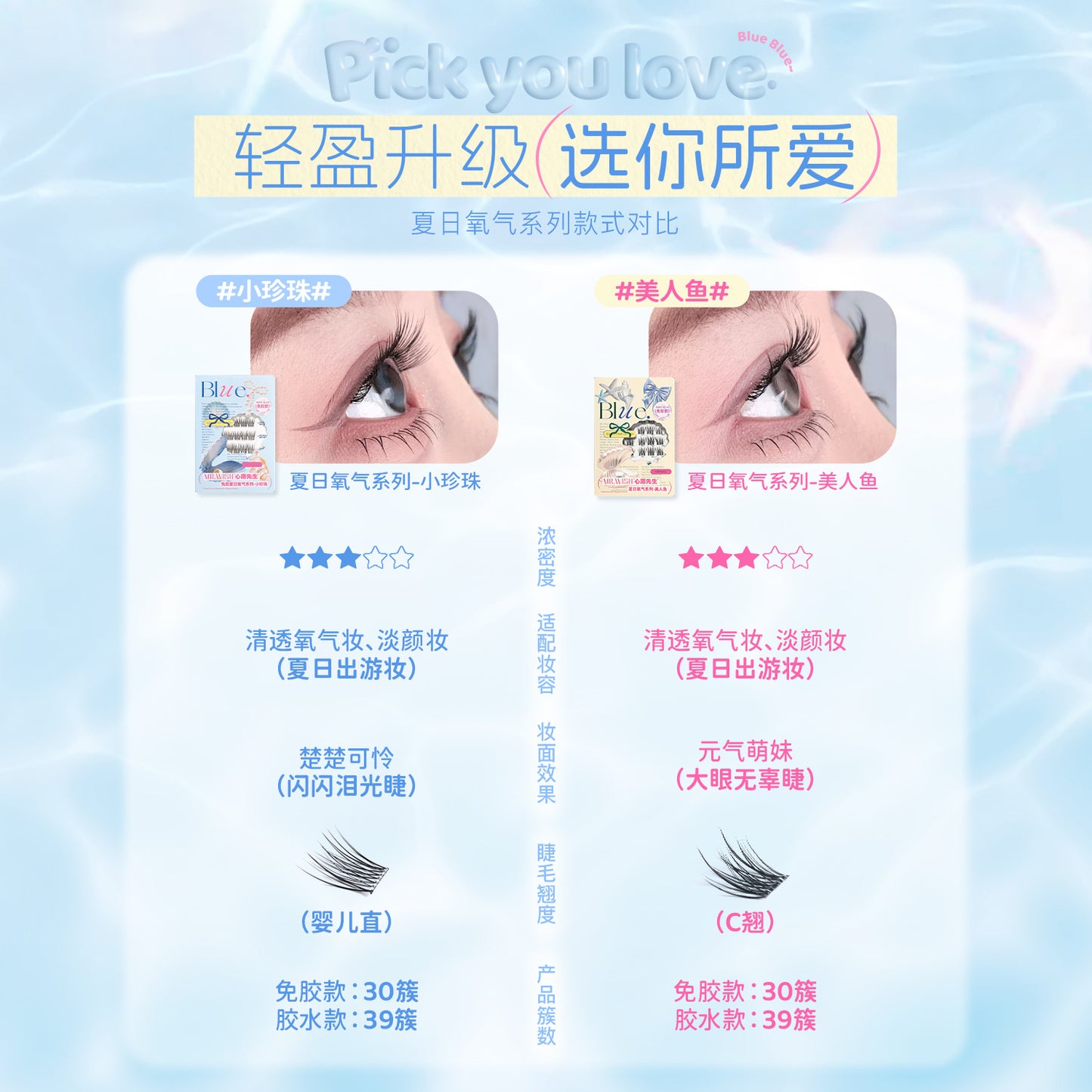 【新品免胶】MR.WISH心愿先生|夏日氧气系列美人鱼免胶假睫毛Glue-free Segmented Single Cluster Eyelash
