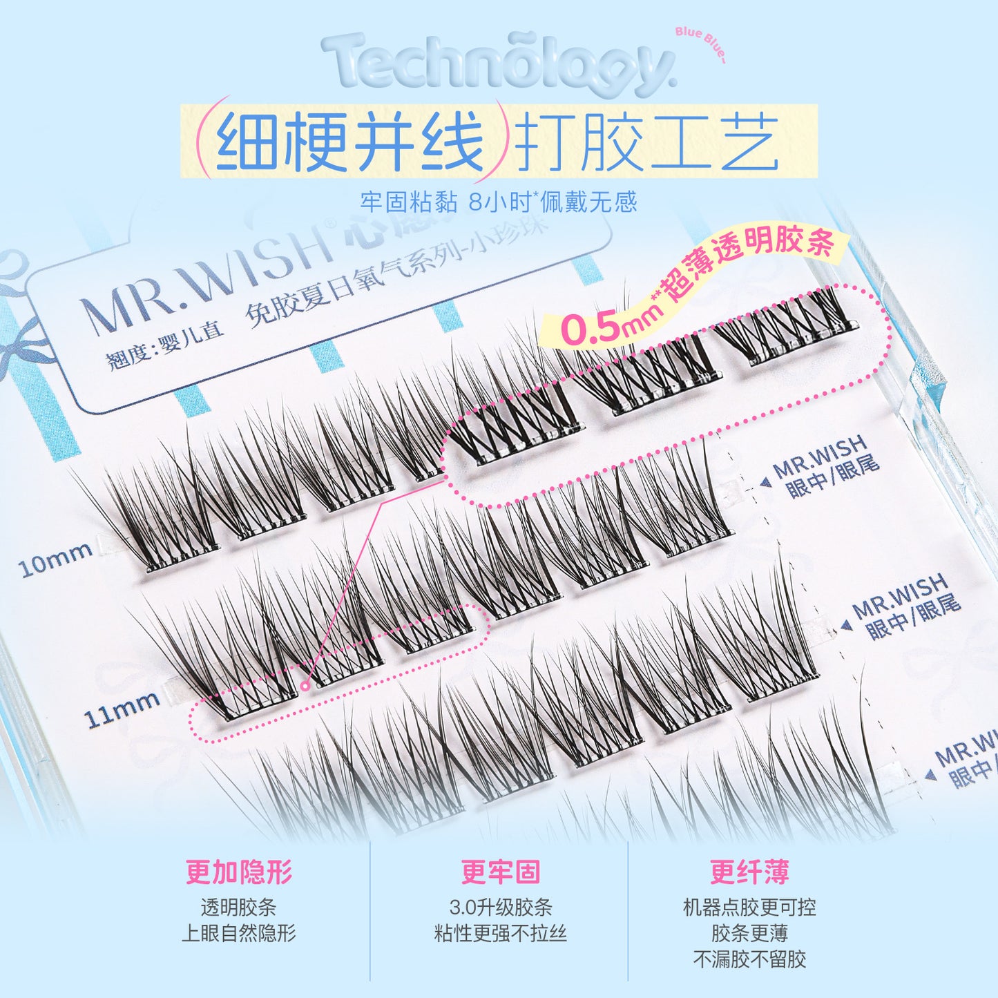 【新品免胶】MR.WISH心愿先生｜夏日氧气系列小珍珠免胶假睫毛Glue-free Segmented Single Cluster Eyelash