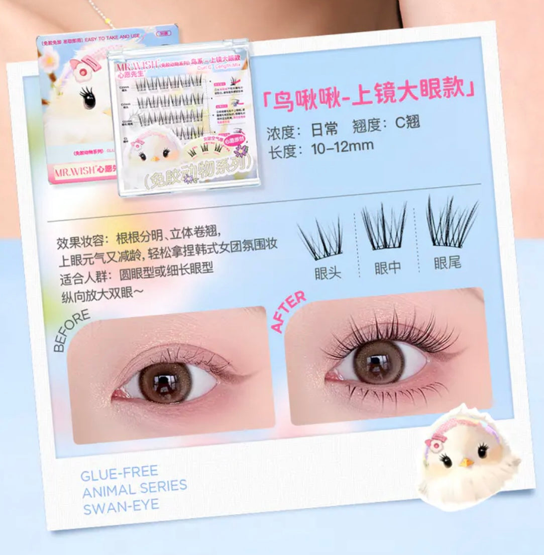 【新品免胶】MR.WISH心愿先生｜鸟系上镜大眼款假睫毛正装Segmented Single Cluster Eyelashes